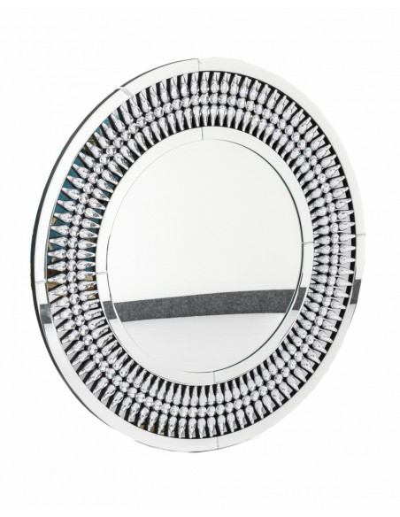 Lustro okrągłe glamour srebrne lustrzane kryształki WIKTORIA