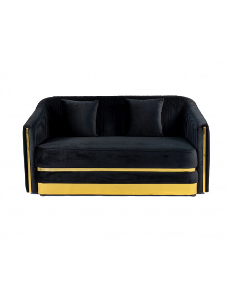 Luksusowa sofa 2 osobowa glamour do salonu, gabinetu, sypialni, nowoczesna, plisowana, nowojorska czarna złota KALINA