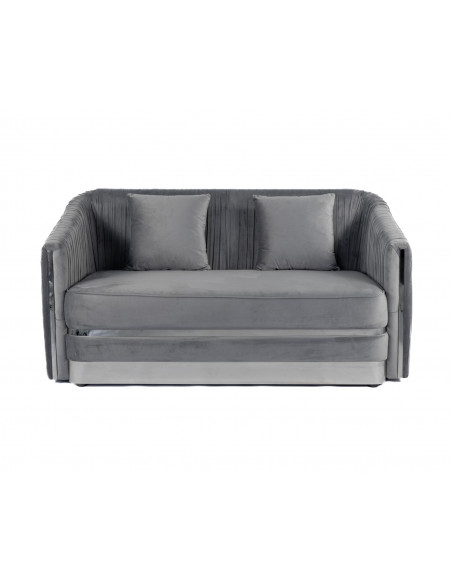 Luksusowa sofa 2 osobowa glamour do salonu, gabinetu, sypialni, nowoczesna, plisowana, nowojorska jasnoszara srebrna KALINA